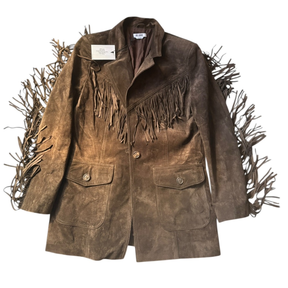 Re/Done Suede Fringe Blazer Jacket Brown Western NWT - Picture 5 of 12